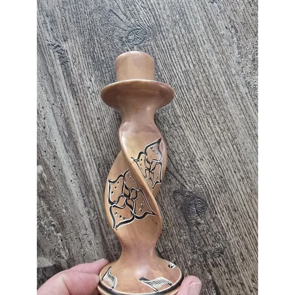 Hand Carved African Soapstone Candle Holder Twisted Design Fish/flower